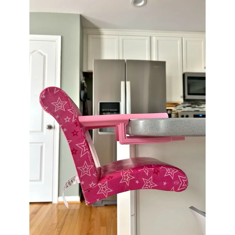 American Girl Bistro Cafe Treat Seat Slip On Doll Booster Chair Pink Stars 2017